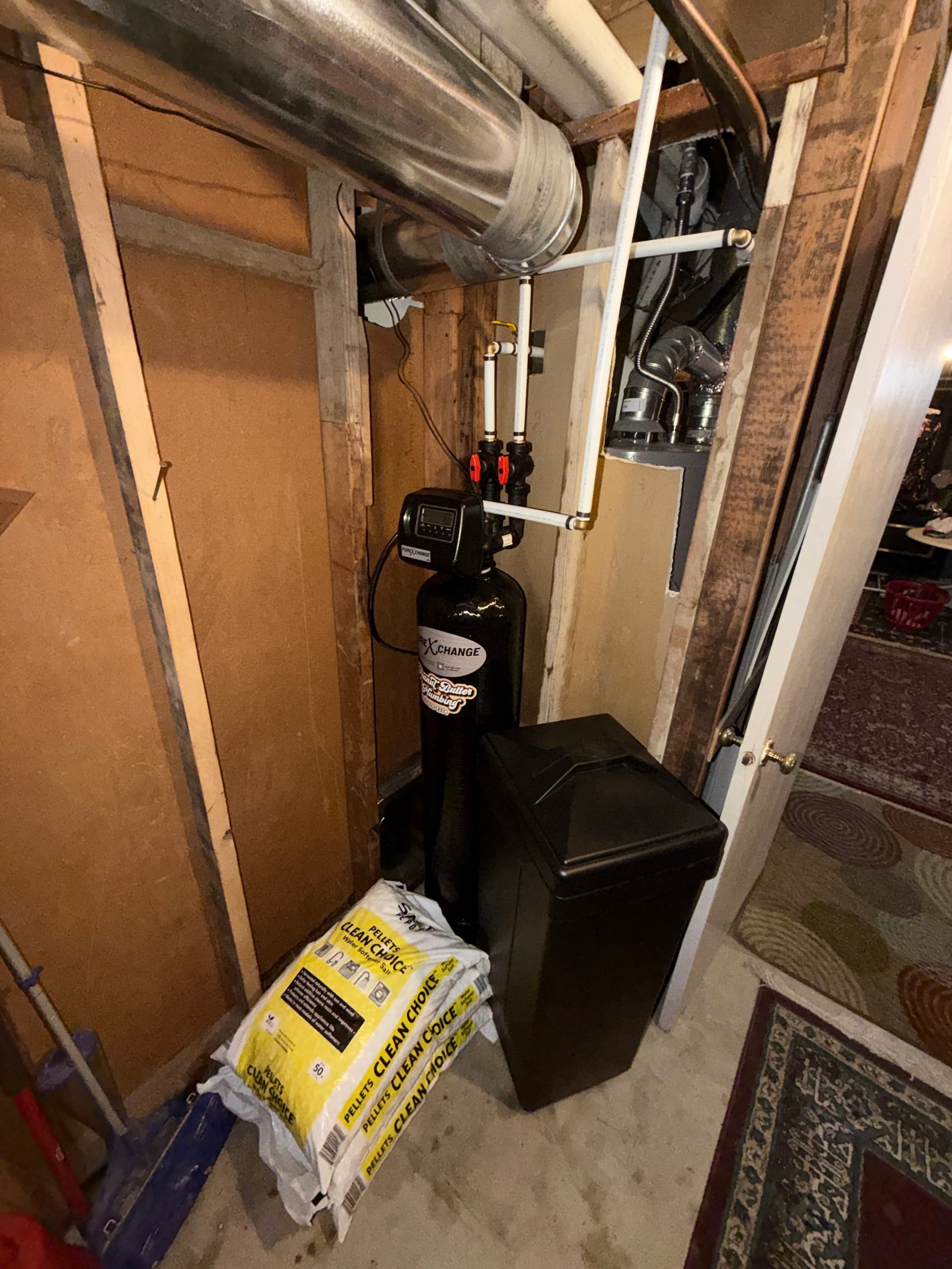 Gallery photos for new 48,000 grain water softener by Holts, a locally owned water softener and treatment distributor. was difficulty to place this softener due to distance from drain but we made it happpen.: Image #1